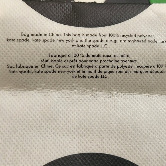 Kate Spade Mini Tote-Recycled Polyester/Signature Cream and Blk Dot with Green - Picture 3 of 5